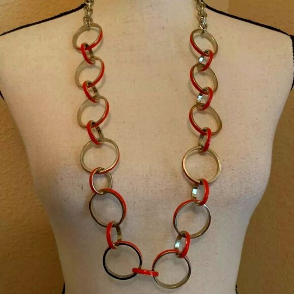 Signed T For Talbots Gold Tone & Reddish Orange Costume Jewelry Necklace - Picture 1 of 12